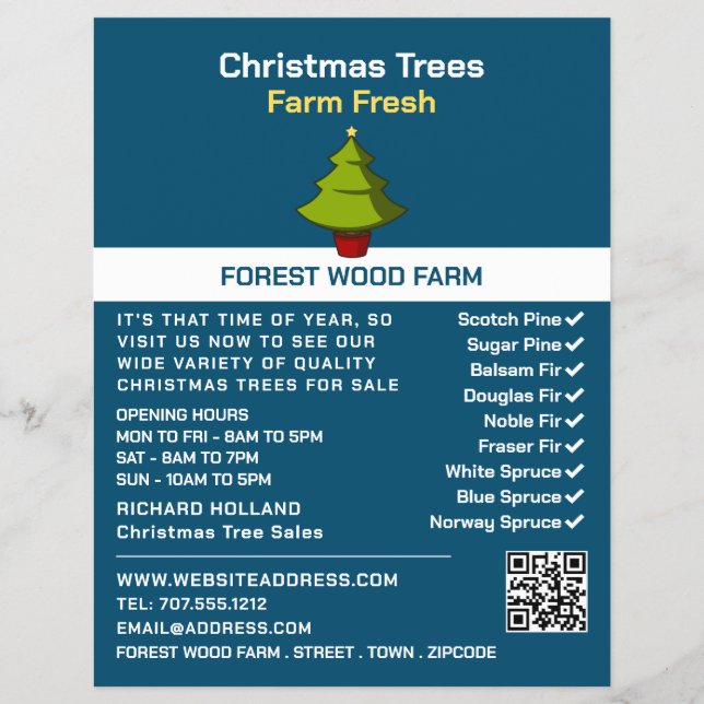 Festive Fir Tree Design, Christmas Tree Sales Flyer (Front)