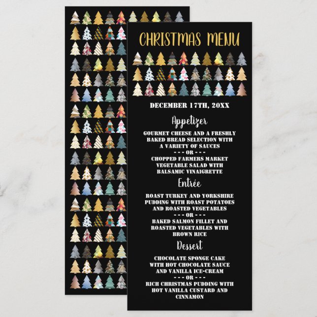 Festive Fir Trees, Christmas Party Menu Invitation (Front/Back)
