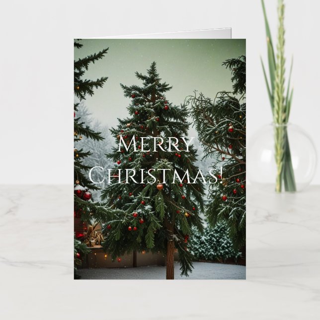 Festive fir trees decorated with garlands  foil greeting card (Front)