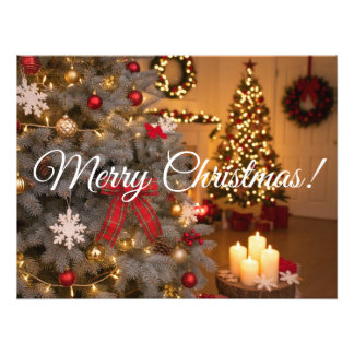 Festive fir trees decorated with garlands  photo print