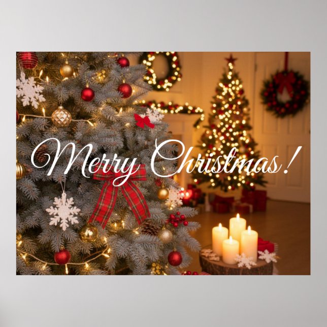 Festive fir trees decorated with garlands  poster (Front)