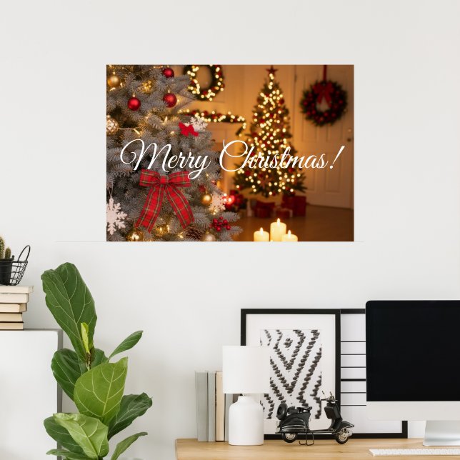Festive fir trees decorated with garlands  poster (Home Office)