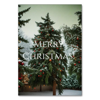 Festive fir trees decorated with garlands table number