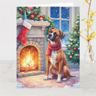 Festive Fireplace Boxer Christmas Art Card