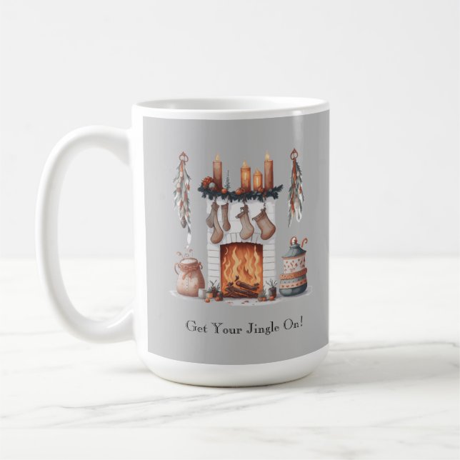 Festive Fireplace Name Christmas  Coffee Mug (Left)