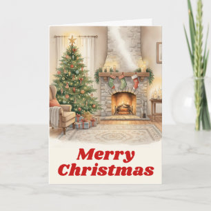 Festive Fireplace Stockings Christmas Holiday Card