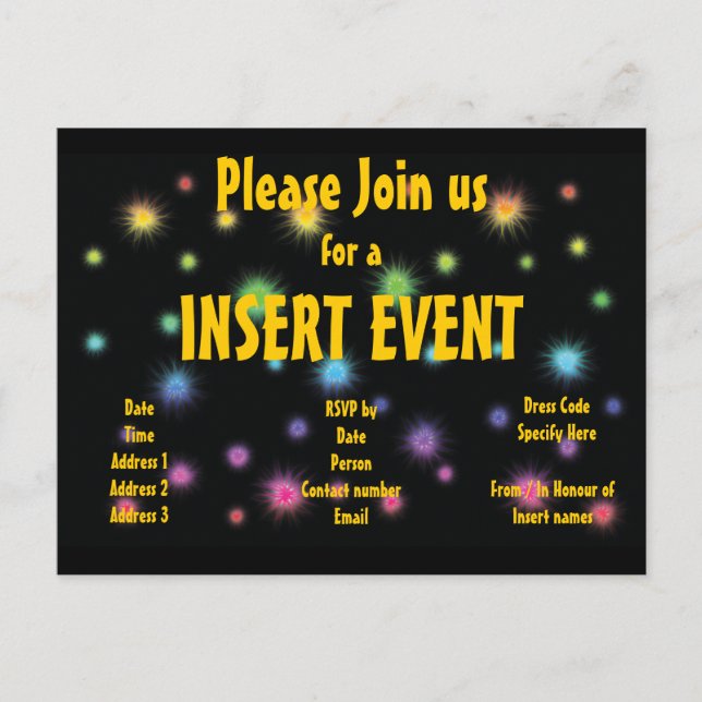 Festive firework invitations - customisable (Front)