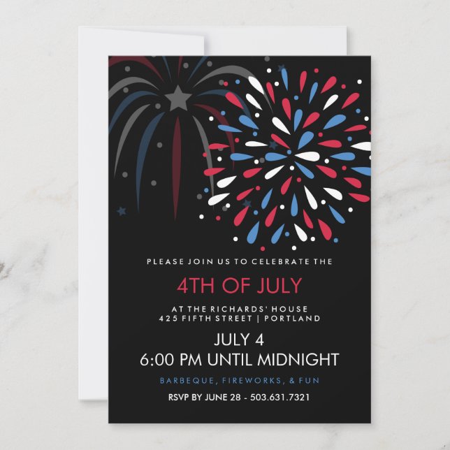 Festive Fireworks 4th of July Party Invitation (Front)