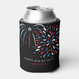 Festive Fireworks 4th of July Personalised Can Cooler