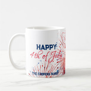 Festive Fireworks Happy 4th of July Custom Name Coffee Mug