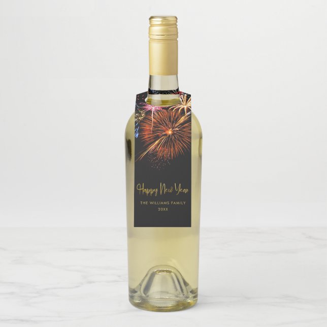Festive Fireworks Happy New Year Bottle Tag (On Bottle)