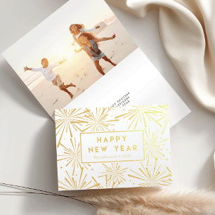 Festive Fireworks   Happy New Year Photo Gold Foil Card