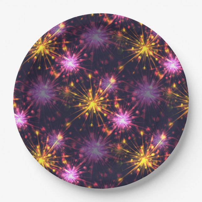 Festive fireworks of hearts  paper plate (Front)