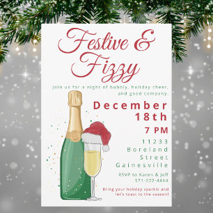 Festive & Fizzy Holiday Party Champagne Santa Hat Invitation