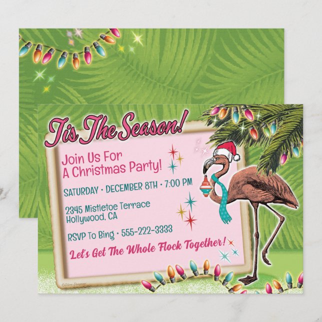Festive Flamingo Christmas Party Invitations (Front/Back)