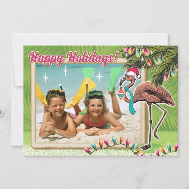 Festive Flamingo Christmas Photo Cards (Front)