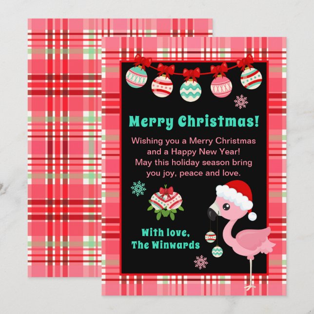 Festive Flamingo Merry Christmas Holiday Card (Front/Back)