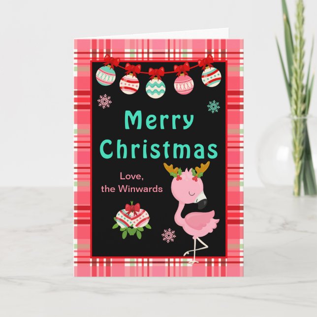 Festive Flamingo Merry Christmas Holiday Card (Front)