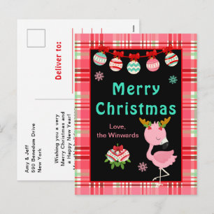 Festive Flamingo Merry Christmas Holiday Postcard