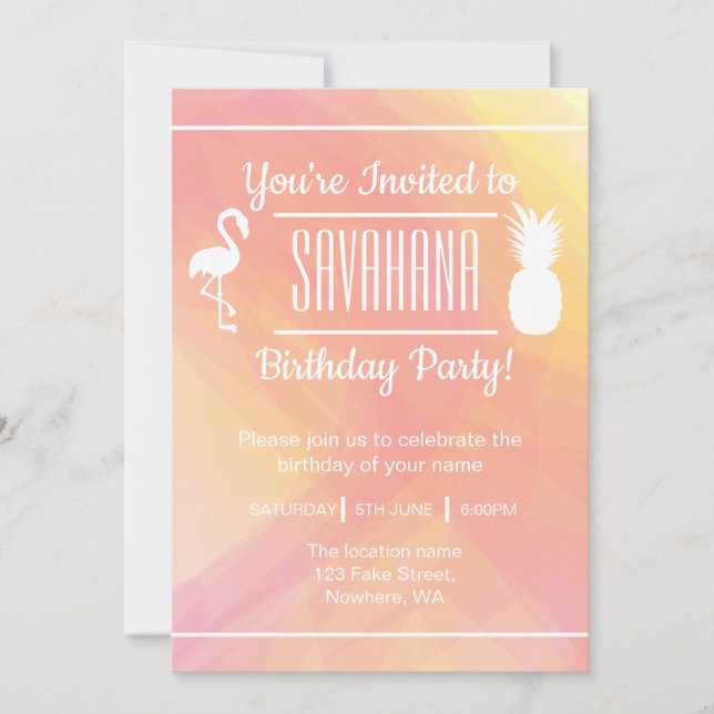 Festive Flamingo & Pineapple Birthday Invitation (Front)