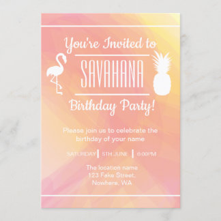 Festive Flamingo & Pineapple Birthday Invitation