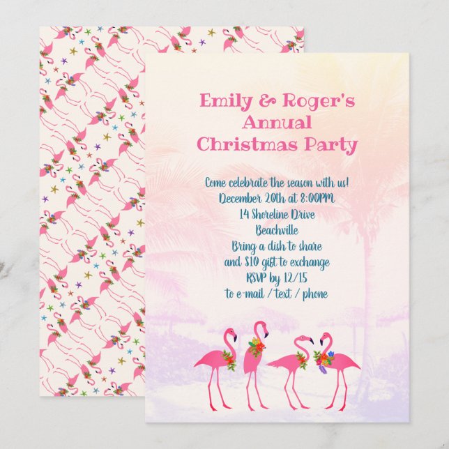 Festive Flamingos Holiday Party Invitation (Front/Back)