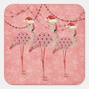 Festive Flamingos Pink Holiday Sticker