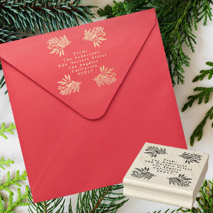 Festive Flora Merry Christmas Gold Ink Rubber Stamp
