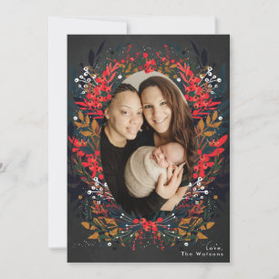Festive Floral Berry Chalk Christmas Holiday Card