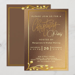 Festive Floral Christmas Celebration Golden Invitation