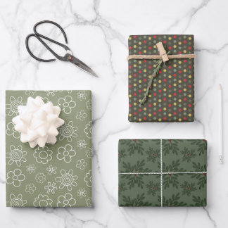 Festive Floral, Dots and Leaves - Wrapping Paper Sheet
