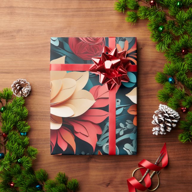 Festive Floral Elegance Wrapping Paper (Holiday Gift)