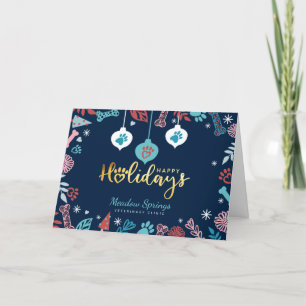 Festive Floral & Foliage Pet Paw Print Ornament Holiday Card