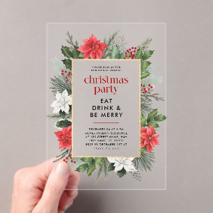 Festive Floral Frame Christmas Party Acrylic Invitations