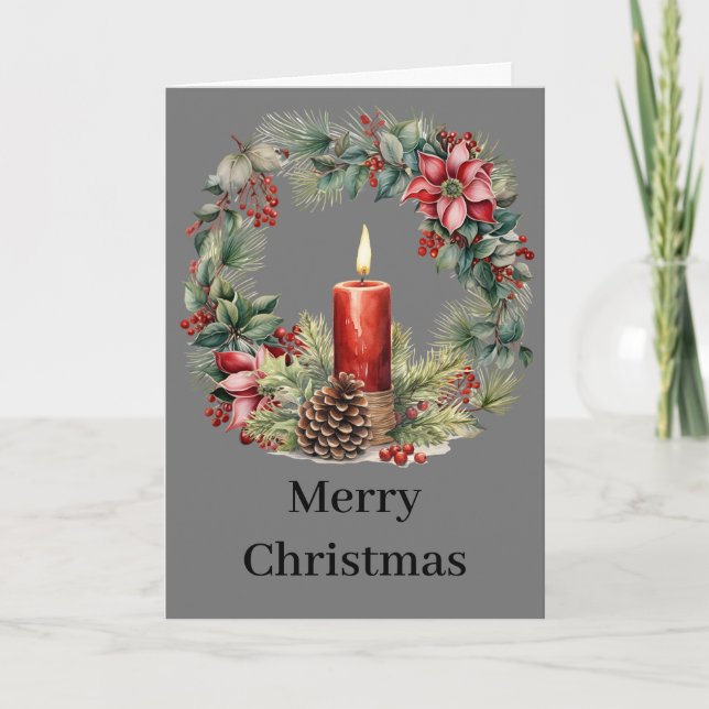 Festive Floral Glow | Christmas Flowers and Candle Holiday Card (Front)