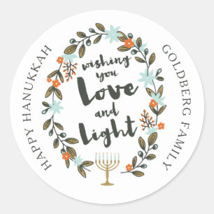 Festive Floral Hanukkah Classic Round Sticker
