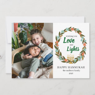 Festive Floral Hanukkah Photo Holiday Card