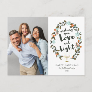 Festive Floral Hanukkah Photo Holiday Postcard