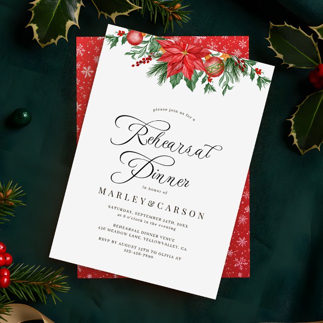 Festive Floral Holiday Wedding Rehearsal Dinner Invitation (Creator Uploaded)