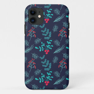 Festive Floral Holly Berries Fir Pattern   Holiday iPhone 11 Case