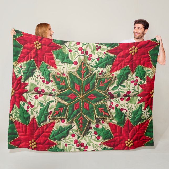Festive Floral Patchwork Quilt: A Cosy Christmas  Fleece Blanket (In Situ)
