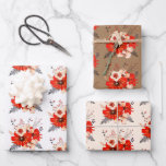Festive Floral Pattern Red Cream Gold Christmas Wrapping Paper Sheet<br><div class="desc">Festive wrap with a pattern of Christmassy florals,  foliage and berries with backgrounds in white,  cream and gold.</div>