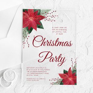 Festive Floral Poinsettia Christmas Party  Acrylic Invitations