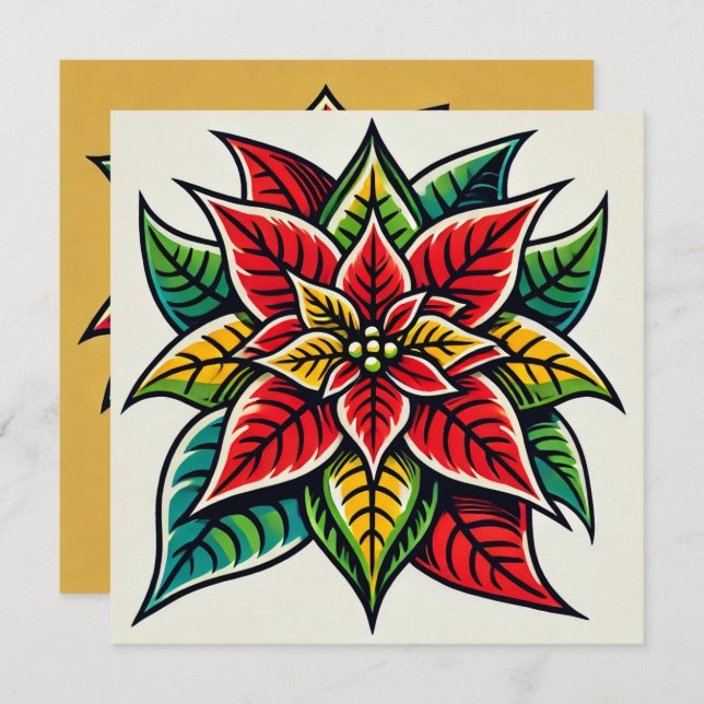 Festive Floral Pop Art Poinsettia Scrapbook Invitation (Front/Back)