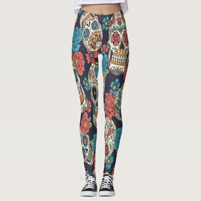 Festive & Floral Sugar Skulls Leggings (Front)