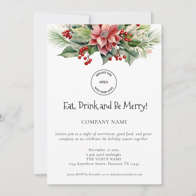 Festive Florals Company Logo Christmas Party Invitation (Front)