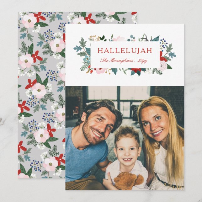 Festive Florals Photo Holiday Card (Front/Back)