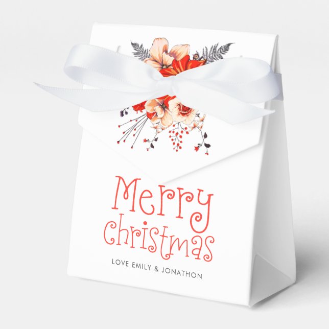 Festive Florals Whimsical Names Merry Christmas Favour Box (Front Side)
