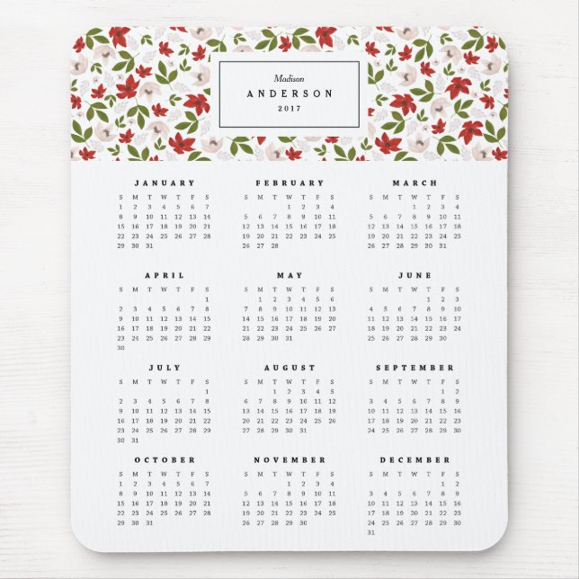Festive Florals Yearly Calendar Mousepad (Front)