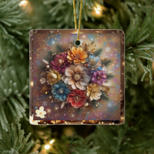 "Festive Flower Power" Ceramic Ornament